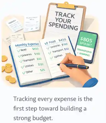 Tracking monthly expenses in a notebook to control spending
